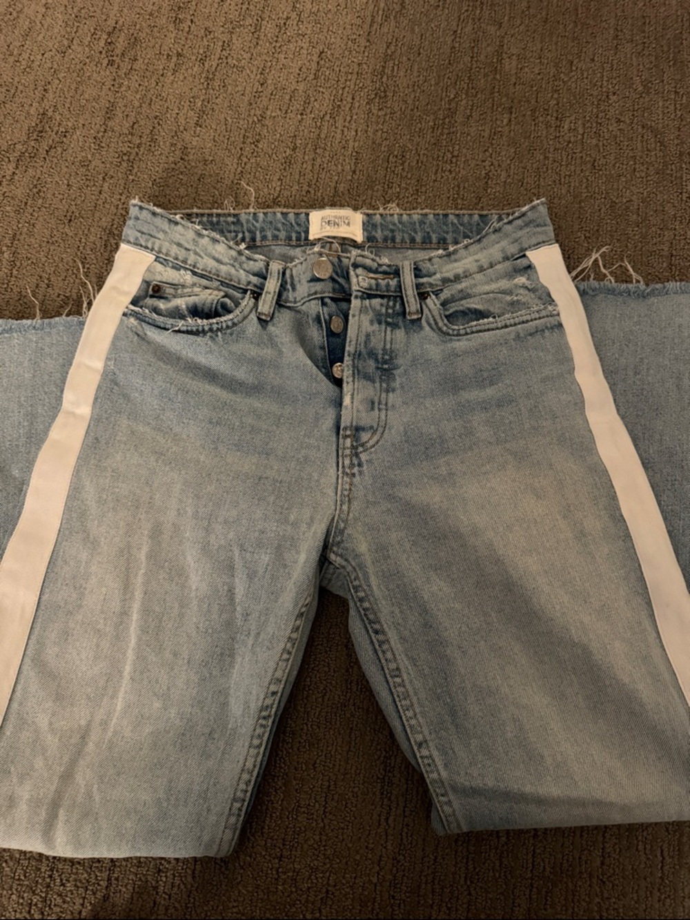 Zara Light Blue Straight-Leg Jeans with White Side Stripe
